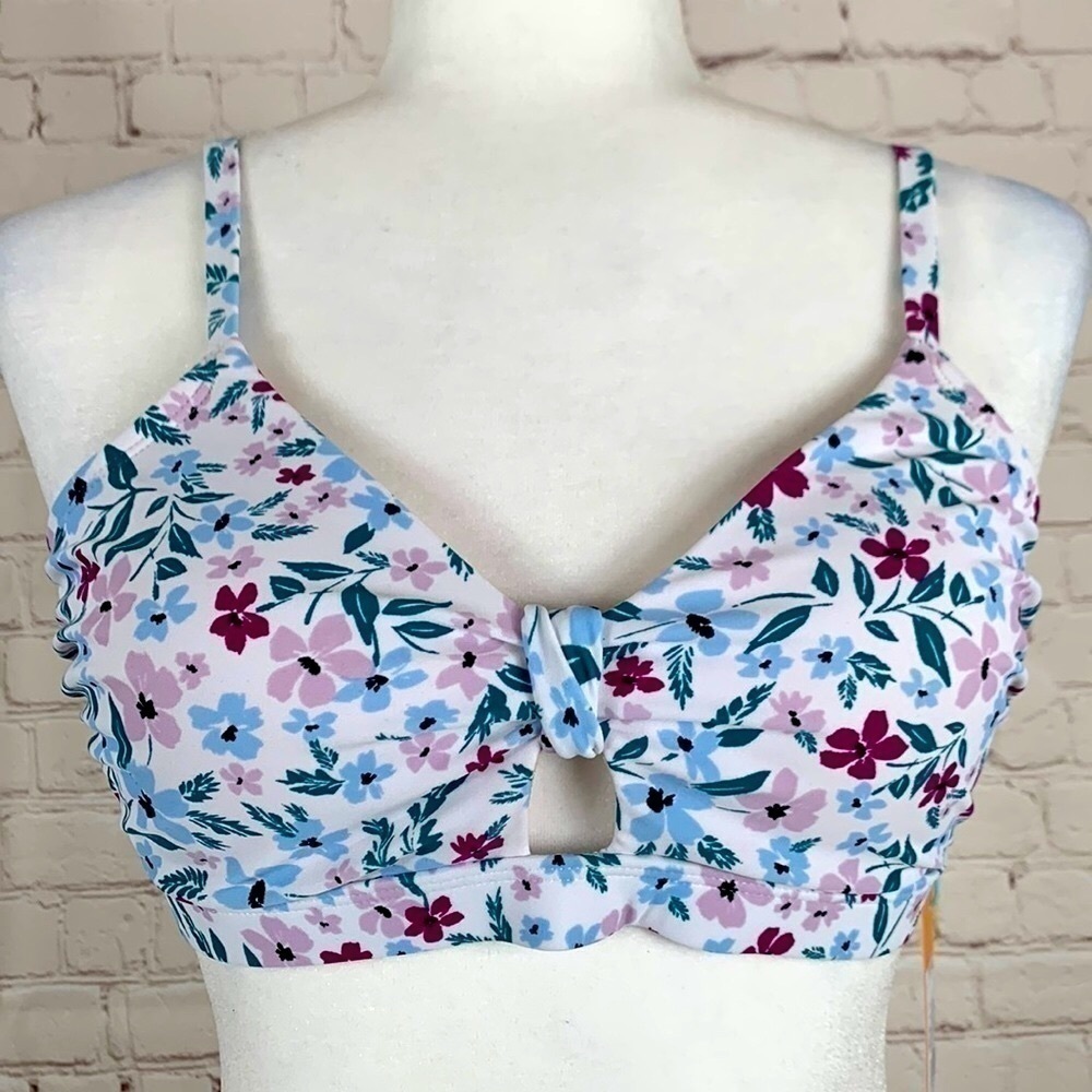𝅺KONA Sol Spaghetti Strap Floral Print Bikini Top Size Medium 8-10 NWT